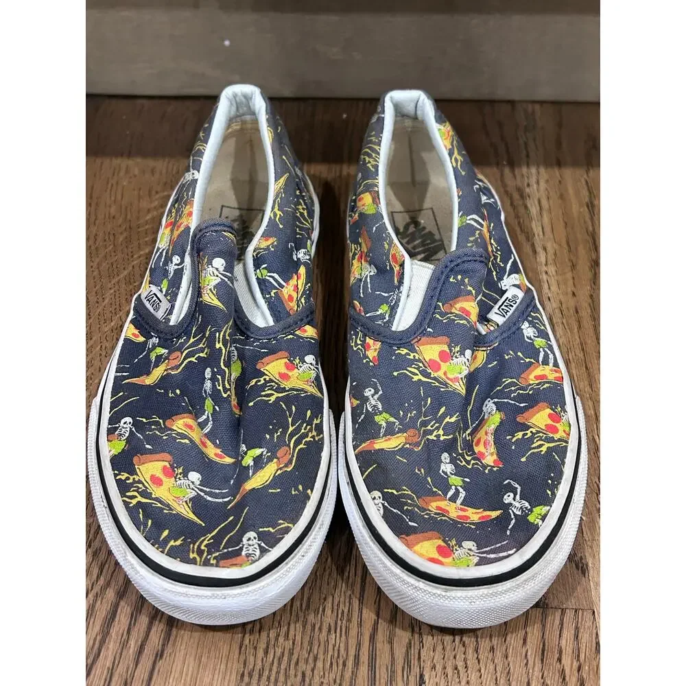 Vans Classic SlipOn Pizza Surf Vintage Indigo Skeleton Shoe Youth Sz 3 Halloween